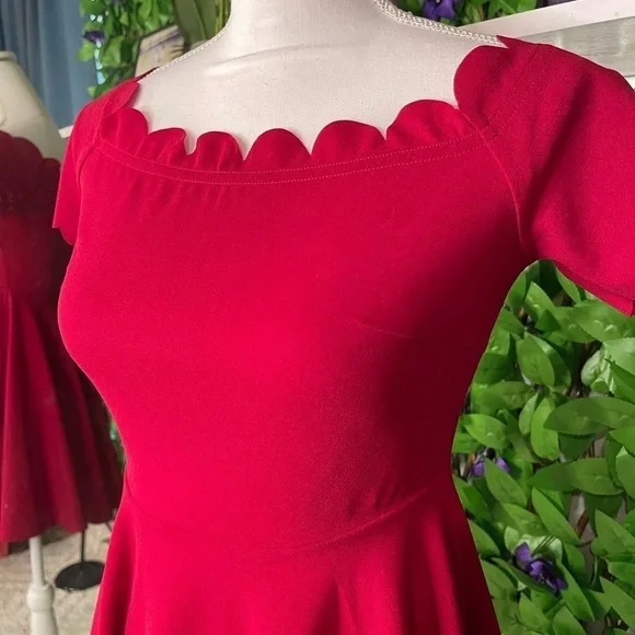 SHEIN EUC XS Burgandy/Red Scallop Short Off Shoulder Dress - Picture 4 of 14